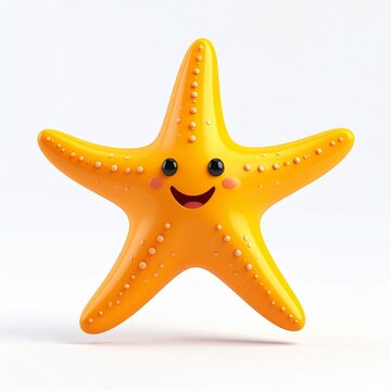 Cute Yellow Cartoon Starfish 3D Rendering