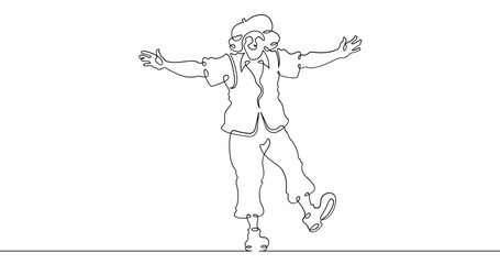 Poster - Continuous one line drawing circus clown. A clown in a funny costume performs in a circus. Circus performance. One continuous line isolated minimal illustration.Not AI.