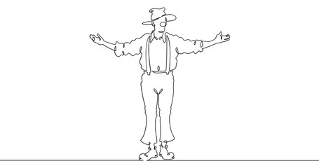 Poster - Continuous one line drawing circus clown. A clown in a funny costume performs in a circus. Circus performance. One continuous line isolated minimal illustration.Not AI.