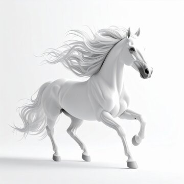 White Horse in Motion Against Clean Background