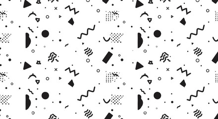 Poster - Trendy geometric seamless pattern with abstract shapes and memphis design elements