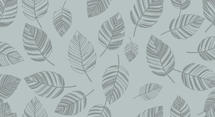 Poster - Seamless botanical pattern with grey leaves on a light grey background, minimalist design