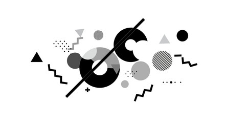 Poster - Abstract geometric composition in black and white showcasing retro design elements