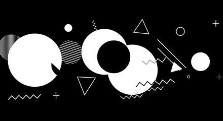 Poster - Abstract geometric shapes composition on black background with minimalist design