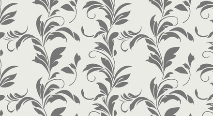 Poster - Elegant gray floral pattern with curling vines on a white background design