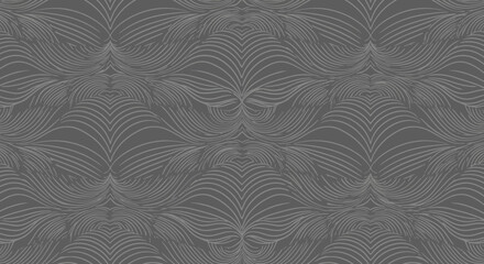 Poster - Seamless decorative pattern with curved lines and stylized floral elements on grey