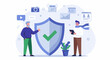 © Fendi - Digital Security and Data Protection with User Assurance. Digital security illustration with a central shield, secure data icons, and satisfied users.