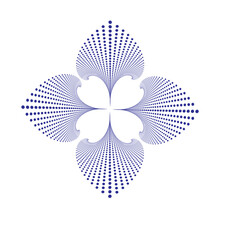 Poster - A symmetrical floral design with radiating blue dots arranged in a quadrant pattern on white background