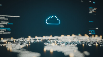 Poster - Cloud Technology: A visual representation of the cloud, glowing with data streams, representing technological advancement and cloud computing.