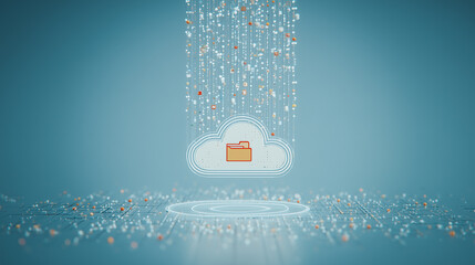 Aufkleber - Digital Cloud Data Security: A visualization of a cloud with a secured folder, symbolizing the secure storage and transfer of digital information. A rain of digital data.