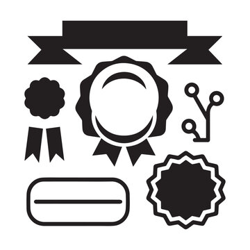 Large set of vector black silhouette frames or cartouches for badges White Background.
