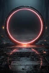 Poster - Futuristic glowing portal in a cybernetic environment with neon accents