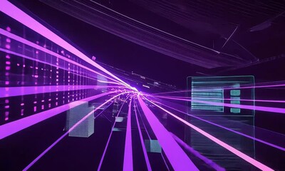 Poster - Journey through mesmerizing neon landscapes with vibrant energy at twilight