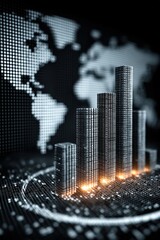 Poster - Digital financial chart in a world map background symbolizes global technology trade