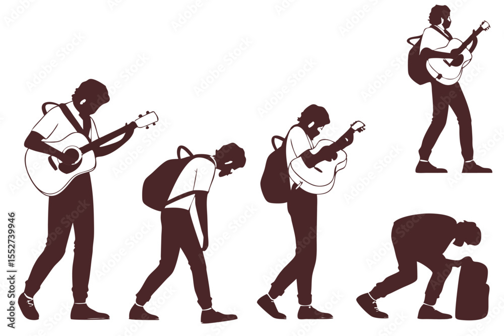 Musician Character Turnaround Sheet. Vector Guitar Player or Singer ...