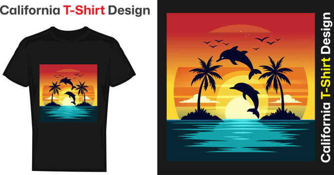 California, Los Angeles t-shirt design. T shirt print design with palm tree. T-shirt design with typography and tropical palm tree for tee print, apparel and clothing t shirt design California beach.