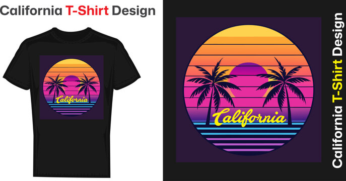 California, Los Angeles t-shirt design. T shirt print design with palm tree. T-shirt design with typography and tropical palm tree for tee print, apparel and clothing t shirt design California beach.