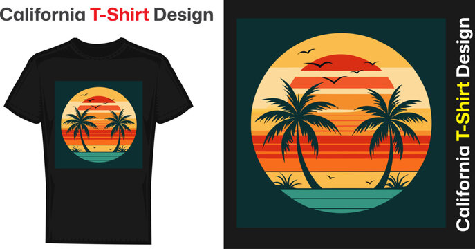 California, Los Angeles t-shirt design. T shirt print design with palm tree. T-shirt design with typography and tropical palm tree for tee print, apparel and clothing t shirt design California beach.