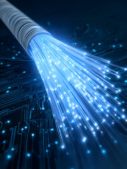 A blue light is coming out of a wire. The wire is on a black background. The light is very bright