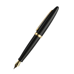 Poster - realistic product fountain pen with black lacquer pen with gold nib isolated on pure white background subtle soft shadow clean studio lighting, ultra-high detail, PNG stock render :