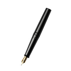 Poster - realistic product fountain pen with black lacquer pen with gold nib isolated on pure white background subtle soft shadow clean studio lighting, ultra-high detail, PNG stock render :