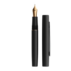 Poster - realistic product fountain pen with black lacquer pen with gold nib isolated on pure white background subtle soft shadow clean studio lighting, ultra-high detail, PNG stock render :