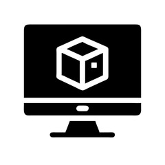 Poster - Computer monitor with cube isolated on white background representing 3d modeling and digital display