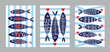 Interior poster with sardines and hearts. Cute set. Vector illustration
