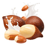 Exotic snake fruit still life with milk splash close up on transparent background tropical fruit still life photo with copy space macro shot