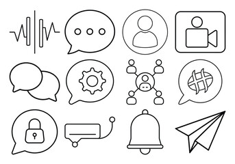 Aufkleber - Collection of communication and social media icons with a clean outline design isolated on white background