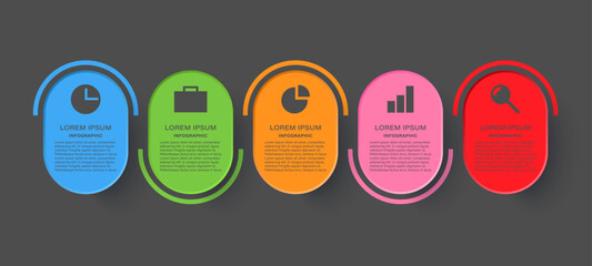 Poster - 5 step infographic template with icons. Vector infographics layout for presentation slides