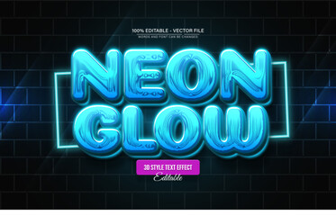 Fototapete - Blue Neon Glow Text Effects for Posters, Logos, and T-Shirt Templates
