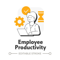 Poster - Employee productivity flat outline concept icon. Task management, multitask. Efficiency increase. Workflow organization. Modern line illustration with orange glyphs. Conceptual visual. Easy to edit
