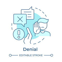 Poster - Denial soft blue concept icon. Initial reaction to change. Refuse to believe and acknowledge. Five stages of grief. Round shape line illustration. Abstract idea. Graphic design. Easy to use