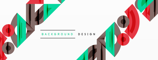 Aufkleber - Abstract geometric shapes repeat. Red, green, brown colors dominate white space. Minimalist design with text element present.