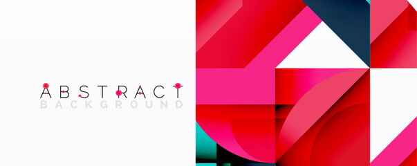 Poster - Modern abstract background. Red, pink, navy shapes overlap creating dynamic visual effect. White space present.
