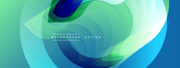 Poster - Abstract fluid shapes, vibrant colors blend. Modern design, dynamic composition, smooth gradients create visual interest. Background elements suggest movement.