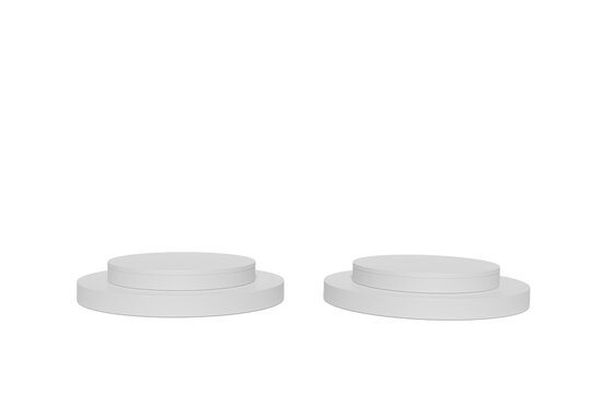 3D white round podium set background with light and shadow. Abstract geometric composition in minimalist design. 3D studio display showroom product pedestal, Fashion stage showcase mockup scene.