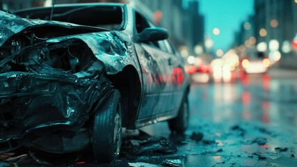 Poster - Car abandoned on a road shoulder with no traffic in sight