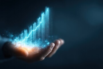 Poster - Hand holding glowing digital graph symbolising growth