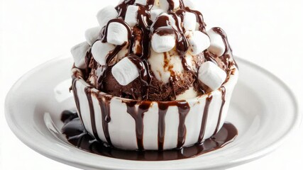 Poster - A delicious cupcake topped with fluffy marshmallows and rich chocolate sauce, perfect for a sweet treat or dessert