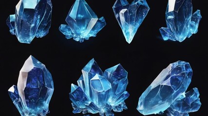 Poster - A collection of blue crystals on a dark and mysterious black background