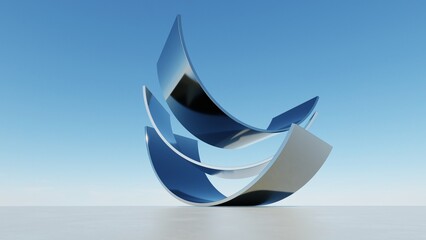 Poster - 3d illustration of abstract wavy architecture background, Minimal curved geometry architectural design, Car presentation backdrop with empty concrete floor, Flowing geometric metal building design