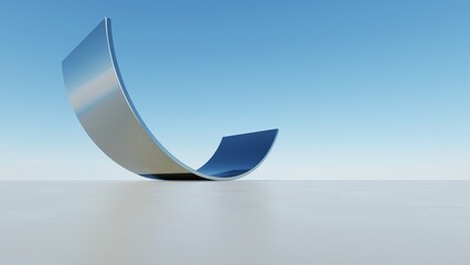 Poster - 3d illustration of abstract wavy architecture background, Minimal curved geometry architectural design, Car presentation backdrop with empty concrete floor, Flowing geometric metal building design