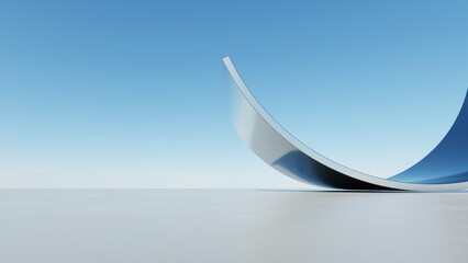 Poster - 3d illustration of abstract wavy architecture background, Minimal curved geometry architectural design, Car presentation backdrop with empty concrete floor, Flowing geometric metal building design