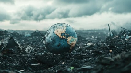 Poster - A globe sits in the middle of a green field, surrounded by nature