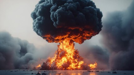 Poster - Luminous smoke and flames engulf the atmosphere, intense blast in the sky