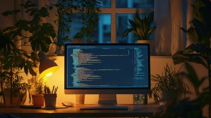 Aufkleber - A computer monitor sits atop a wooden desk, ideal for home or office use