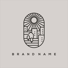 Poster - line art city and sun logo vector