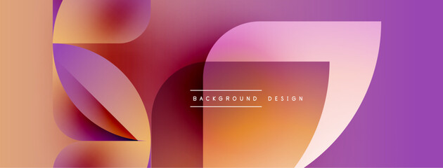 Poster - Abstract geometric shapes overlap, creating vibrant gradients. Orange, pink, purple hues dominate design. Minimal text present.